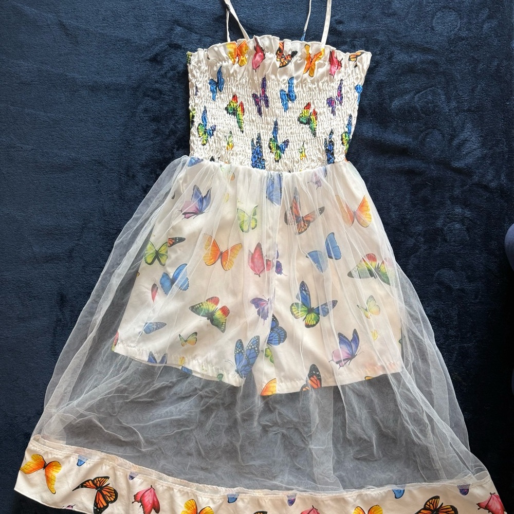 Butterfly Print Romper with Sheer Overlay